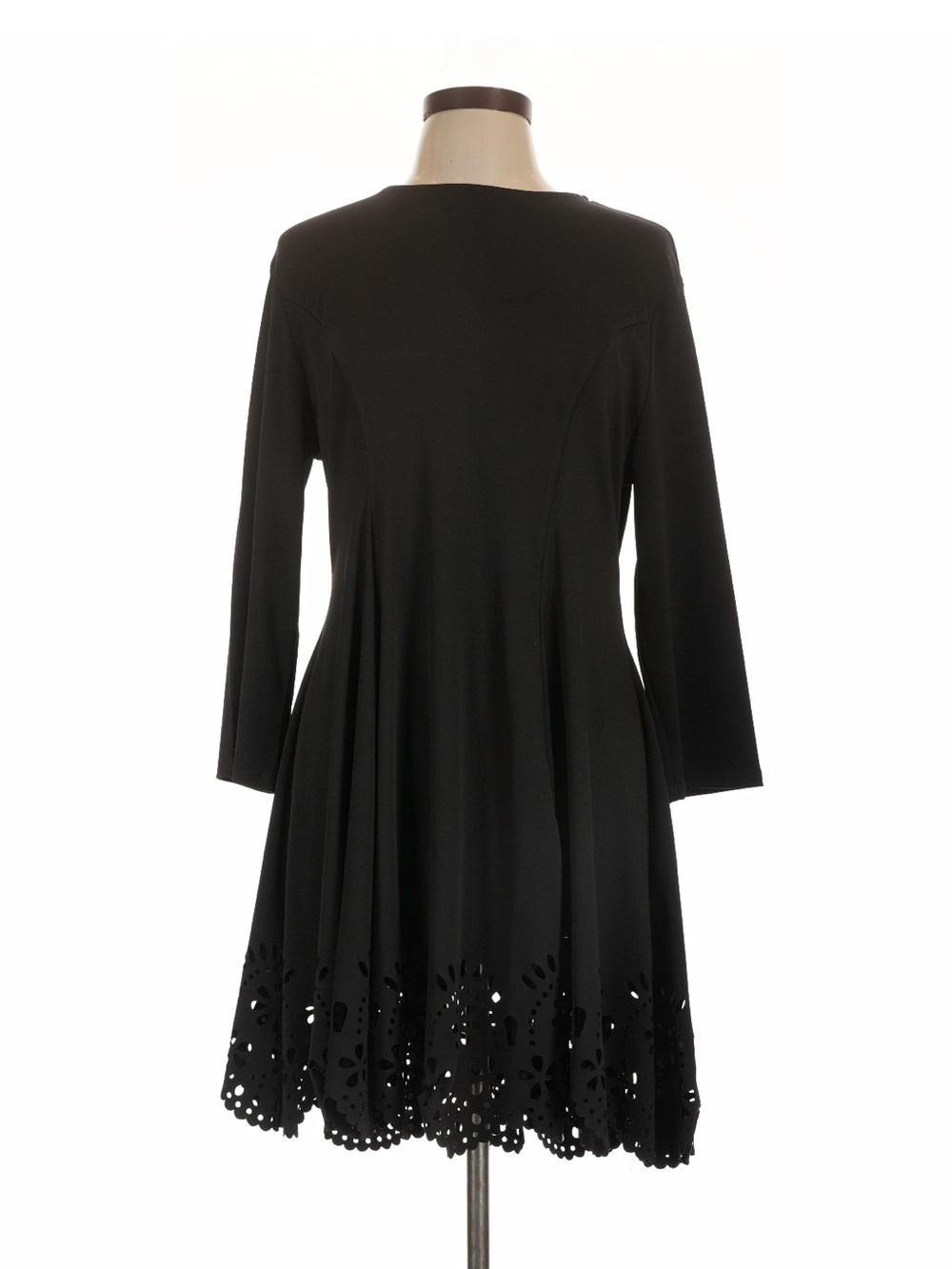 SHEIN Black Long Sleeve Fit-and-Flare Dress with Laser-Cut Hem